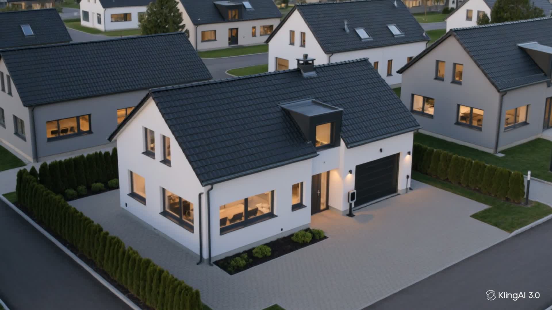Modernes Wohnhaus mit Photovoltaik und Energiesystem